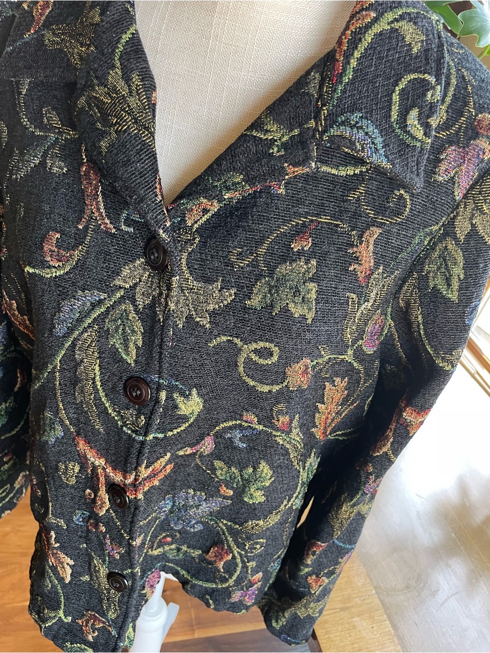 Vintage Black Floral Jacquard Tapestry Blazer Jacket size large - Picture 11 of 11